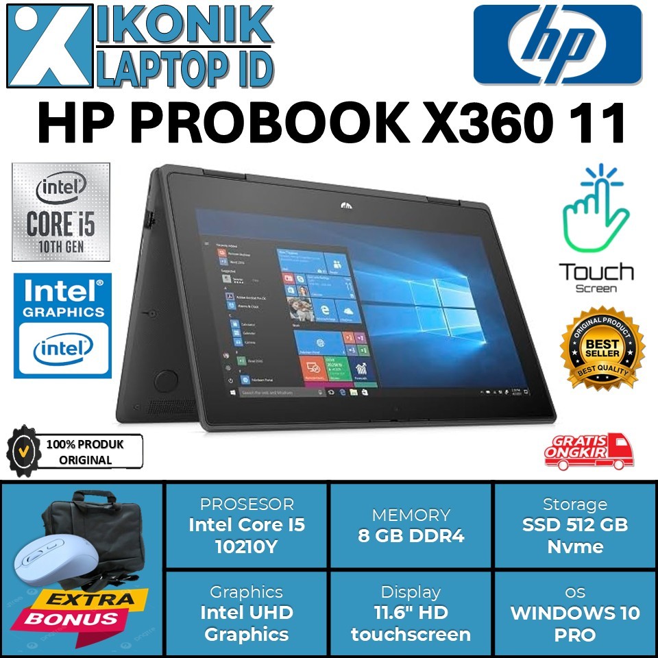 Laptop 11 inch Touchscreen HP Probook X360 11 Inch Intel Core i5 Gen 10 Ram 8GB SSD 512GB Windows 11