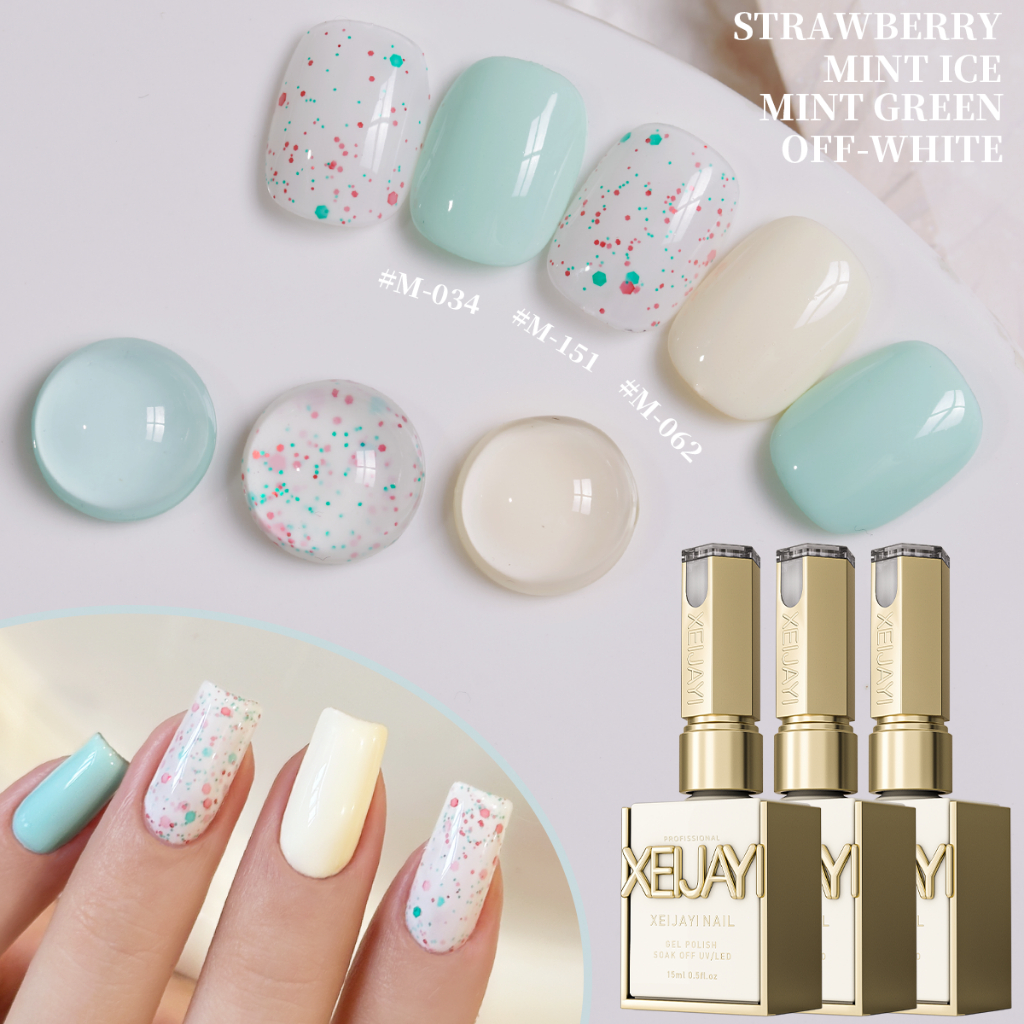 XEIJAYI 15ml set cat kuku gel tiga warna putih susu hijau mint baru, cocok untuk salon kuku