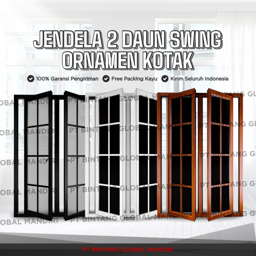 IPB - (JENDELA DOUBLE SWING ORNAMEN KOTAK L100 X T100-170 3INCH) SET JENDELA ALUMINIUM MODERN LENGKA