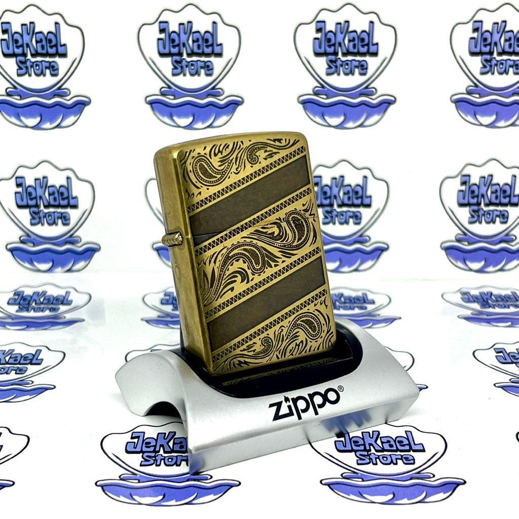 Zippo Batik Gold Brass Arabesque 2 Side Original Ping Sound
