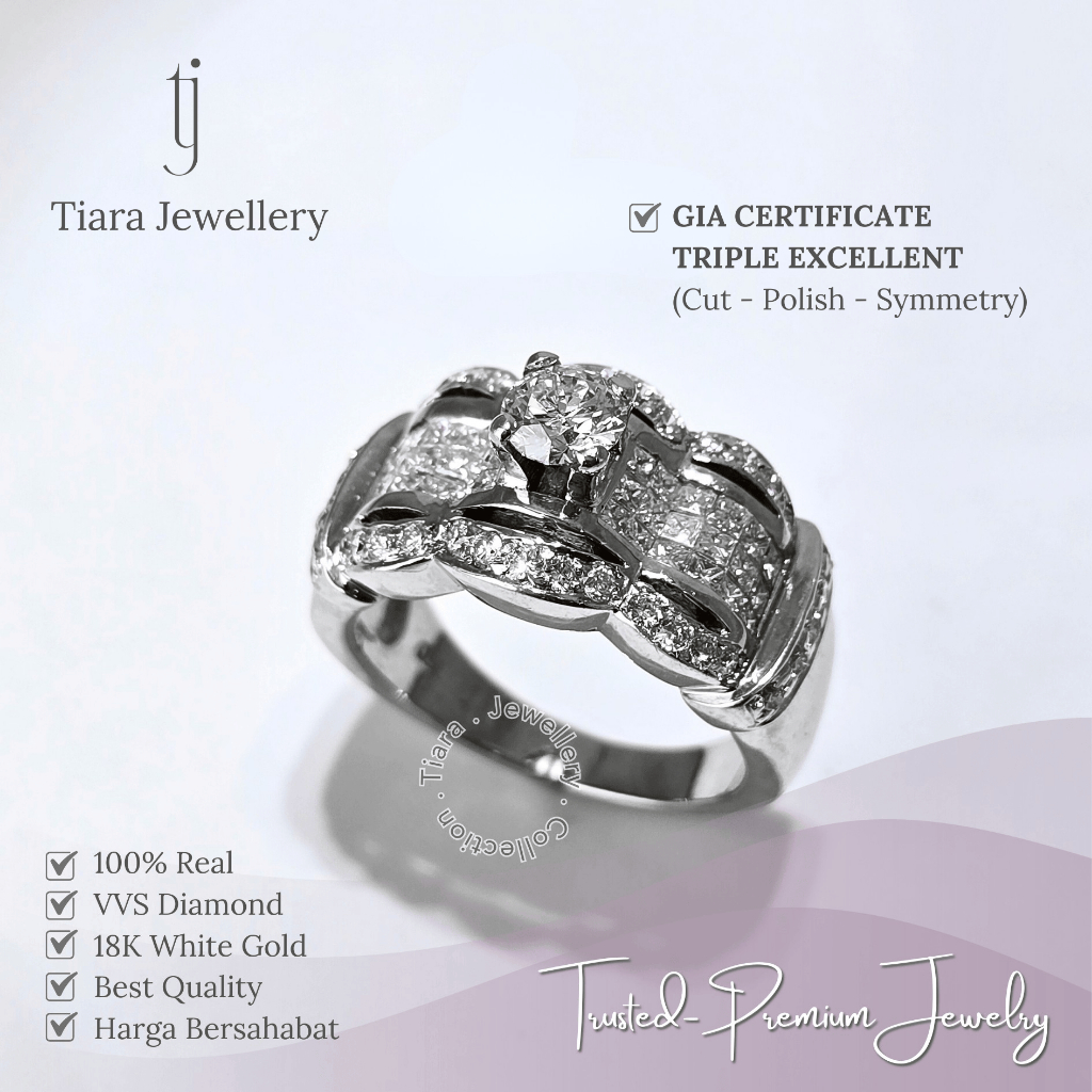 Tiara Jewellery - Women Fashion Ring GIA VVS Diamond Certificate 18K White Gold Premium [WF142] / Ci