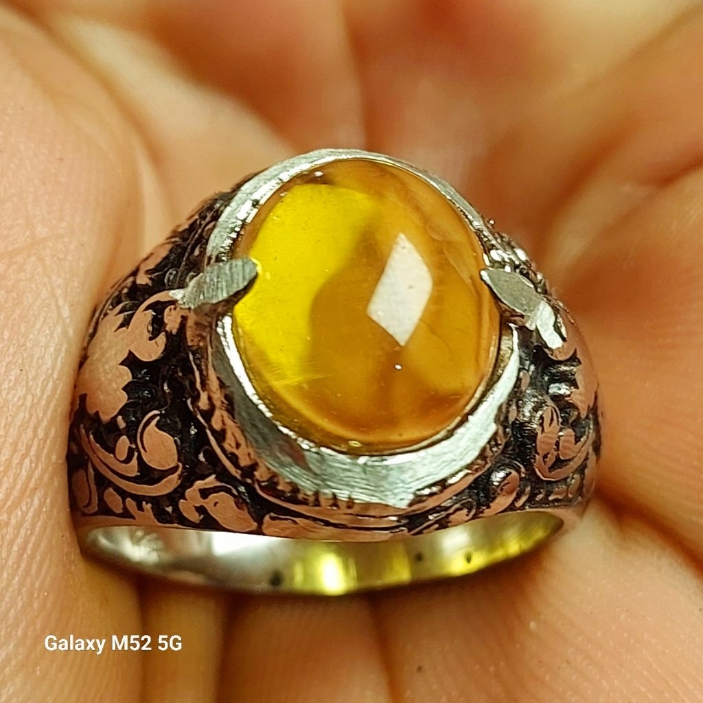 Cincin yellow citrine cristal dim 12 mm ring cakar bali