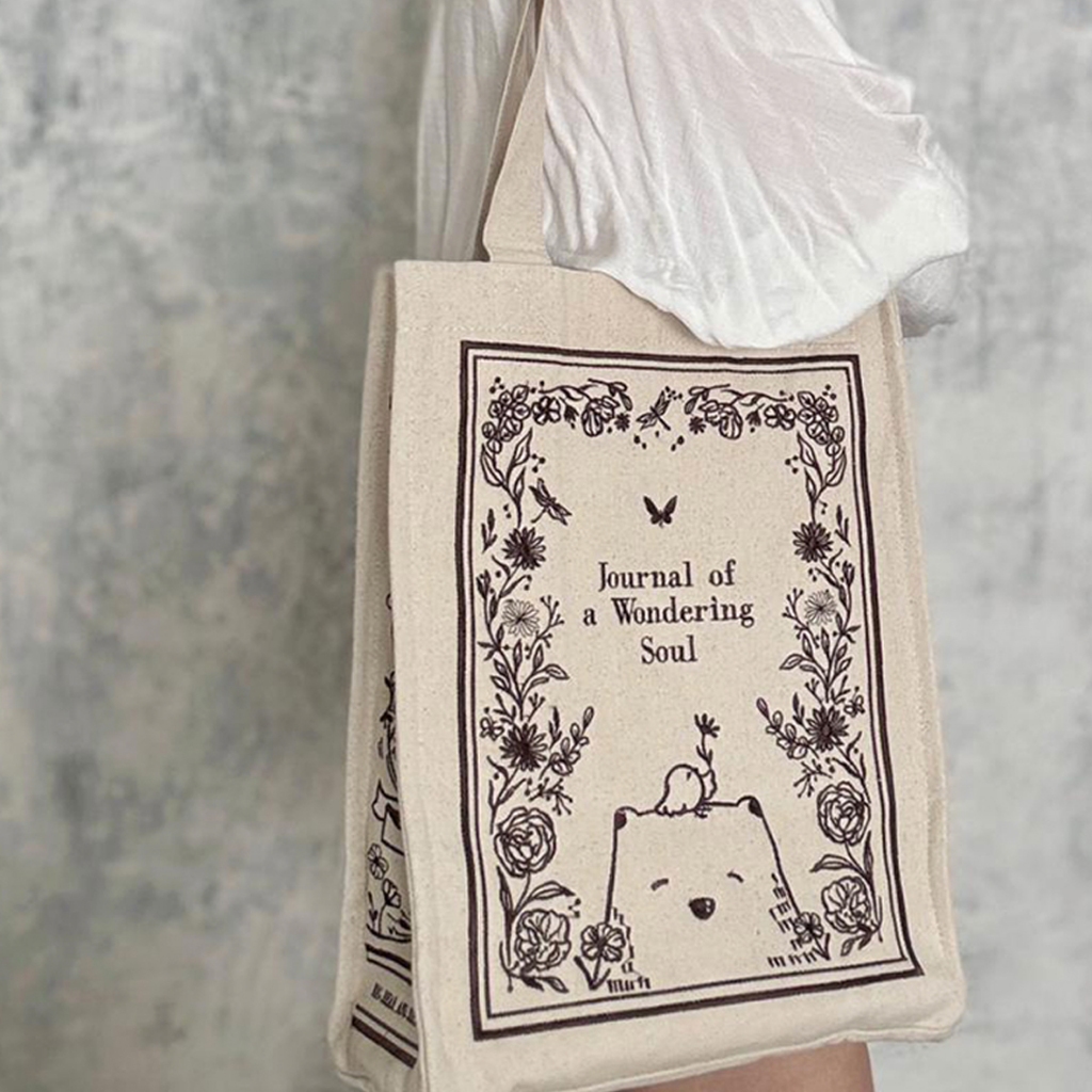 BIG BEAR AND BIRD - Beary Book Bag | Tote bag canvas, canvas bag, korean tote bag, premium tote bag