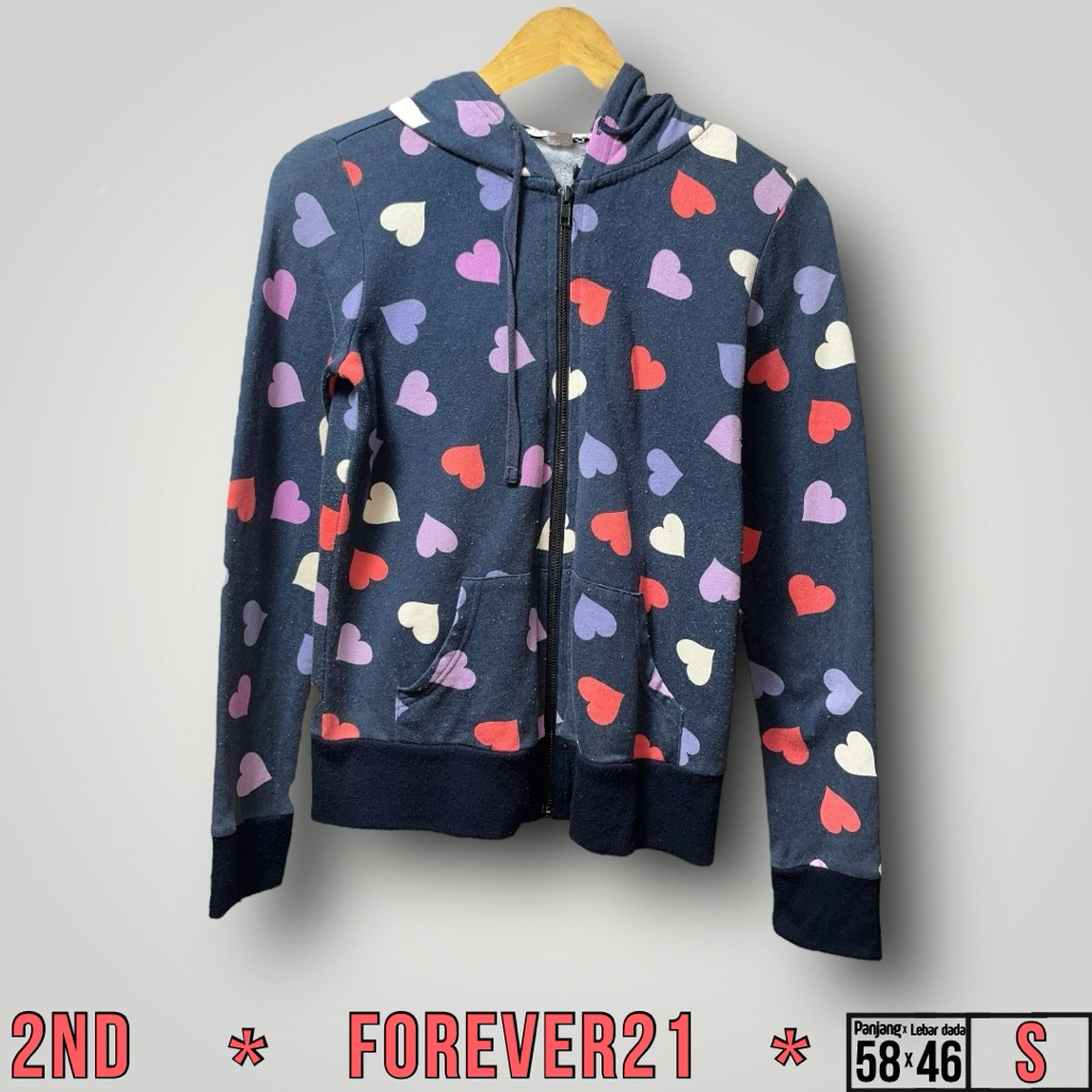 Hoodie Zipper Pria Forever21 Navy Size S (58x46)cm