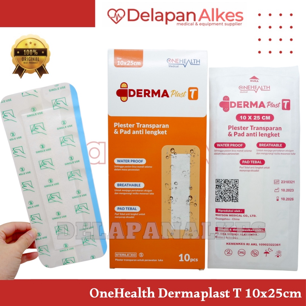 OneHealth Dermaplast T Plester Luka Jumbo 10x25cm Anti Air Transparan isi 10 Pcs Pasca Operasi