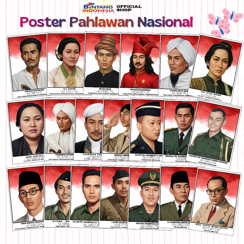 Poster Pahlawan Nasional, Pahlawan Kemerdekaan,Pahlawan Revolusi