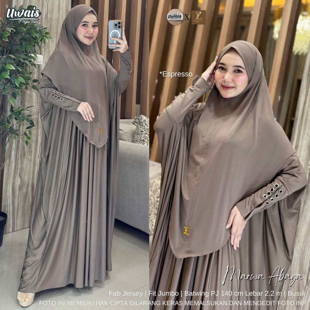 MARWA ABAYA SET KHIMAR SYARI BY UWAIS ORIGINAL / MARWA ABAYA SET GAMIS SYARI HAJI DAN UMROH BAHAN AD