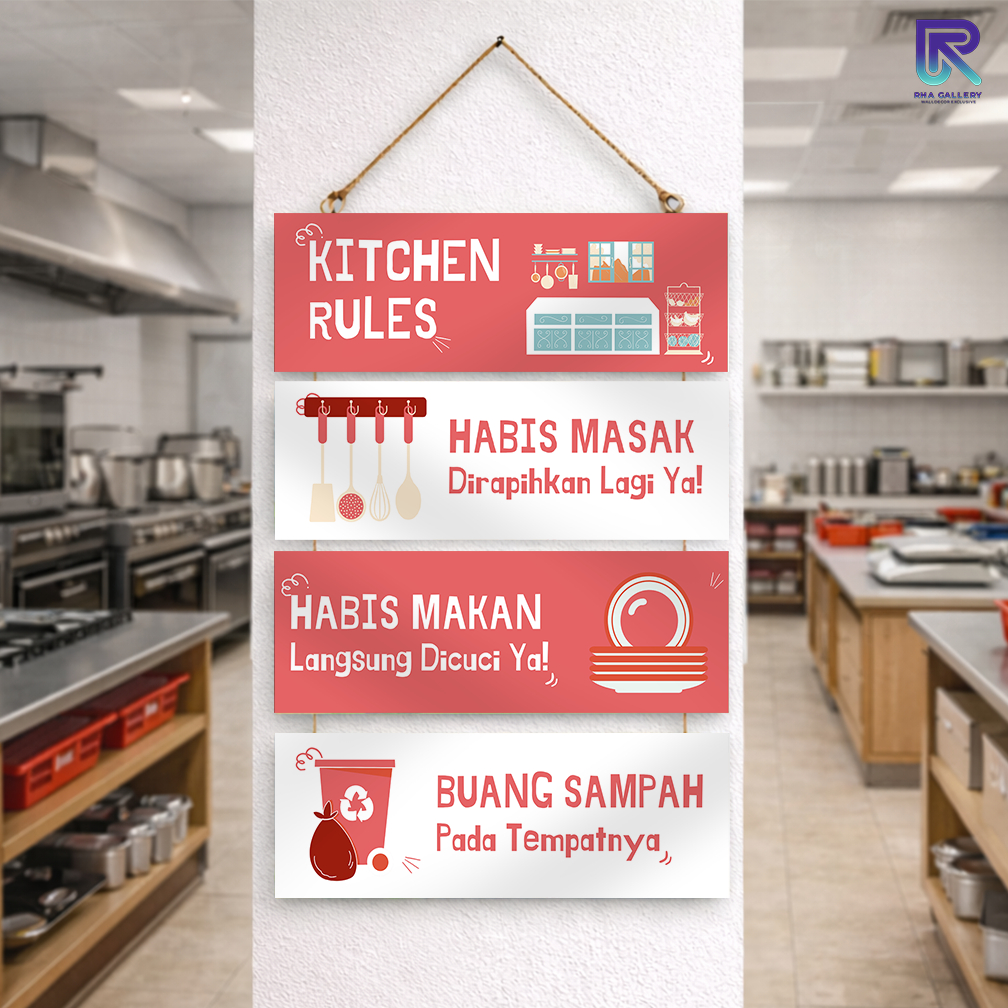 RHA GALLERY Hiasan Dinding Gantung SET Kitchen Rules Pink Pajangan Dapur Rumah Dekorasi 10x30
