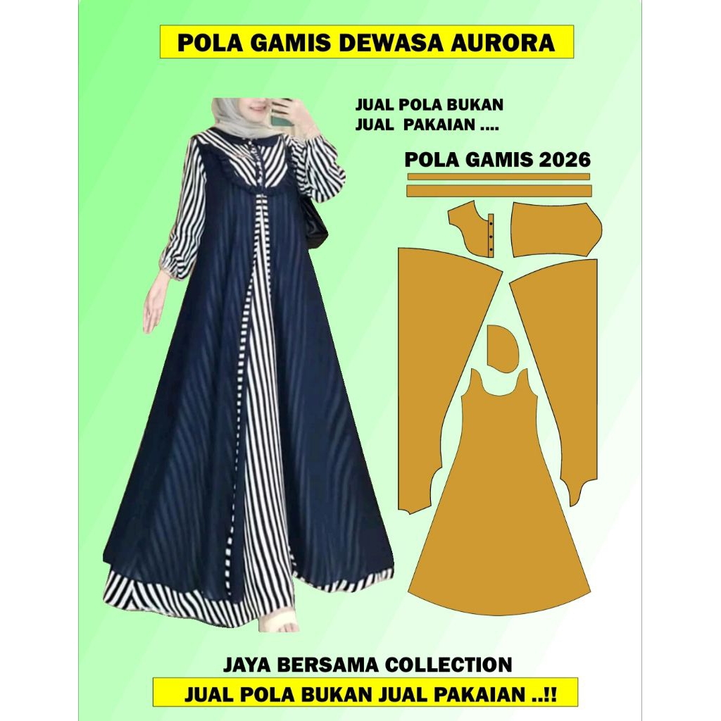 pola gamis dewasa bilsa set uwais