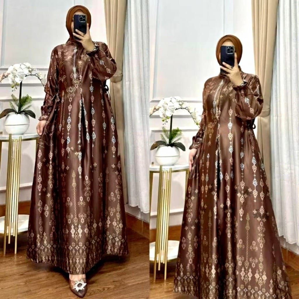 Gamis lebaran mewah//Gamis Motif terbaru elegan
