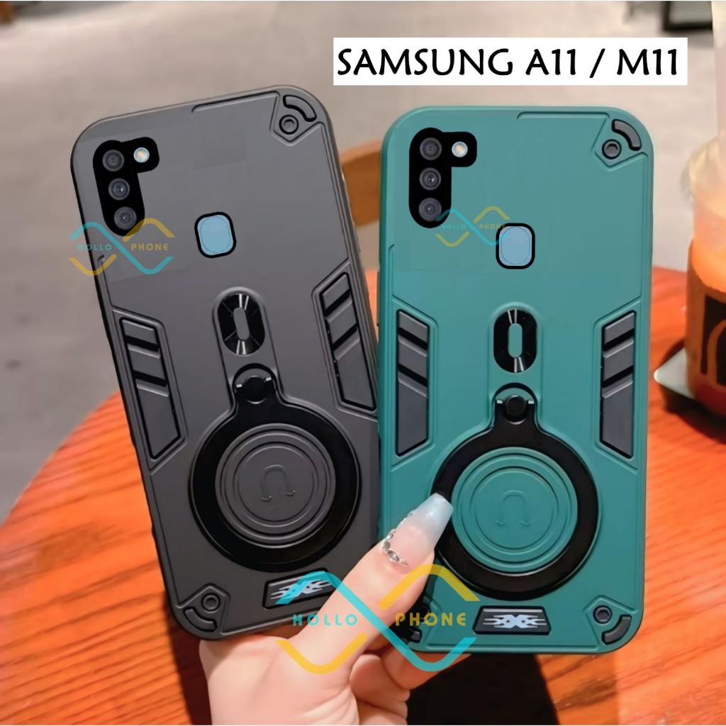Casing Hp Untuk Samsung A11 / M11 Case Robot Fiber Ring 360 Ring Case Pro Camera Cover Ponsel