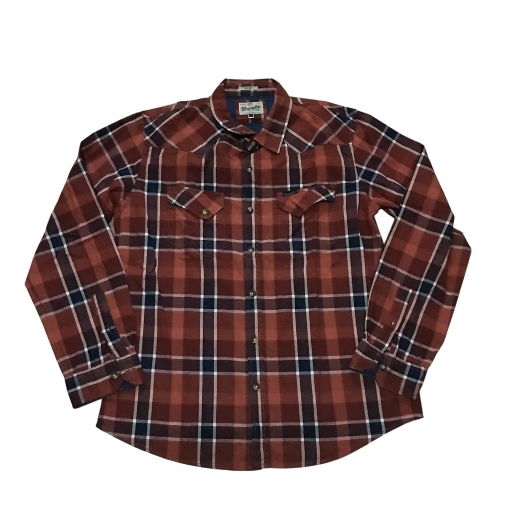 Wrangler Flannel Tartan long Sleeves shirt Size L heavy cotton Pxl :75 x 57 cm  Sleeves : 64 cm  Hem