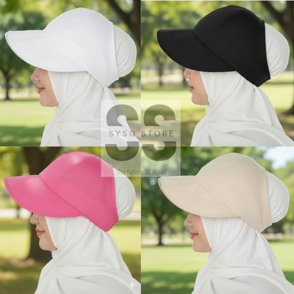 Topi Olahraga Wanita Sport Hijab Big Visor Topi Muslimah Bolong Royal Drill Nyaman Anti Gerah Cocok 