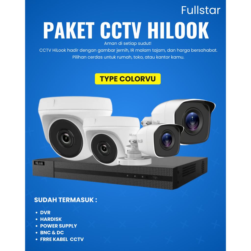 PAKET CCTV HILOOK 2MP 4 KAMERA 4 CHANNEL TYPE COLORVU FULL HD PAKET CCTV MURAH