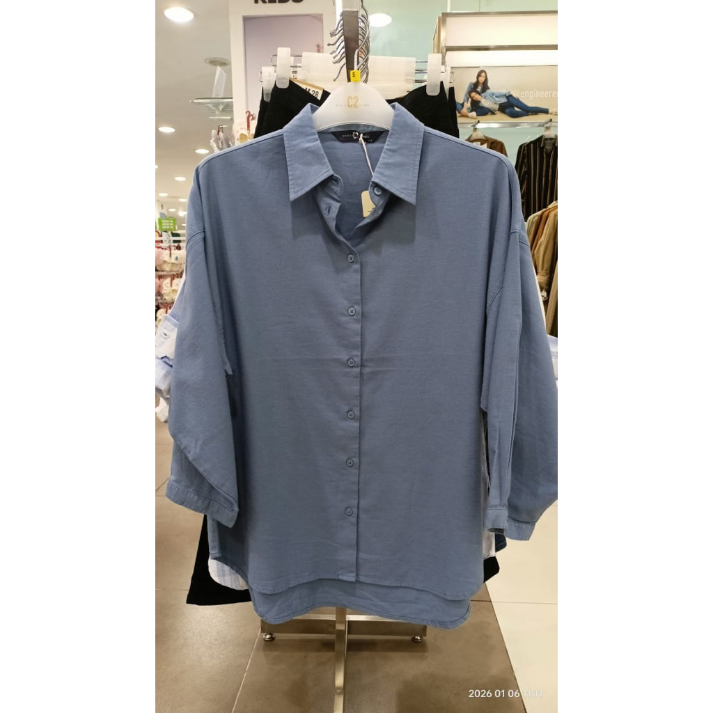 C2 Govana Blue Kemeja 7/8 Casual Oversize Wanita