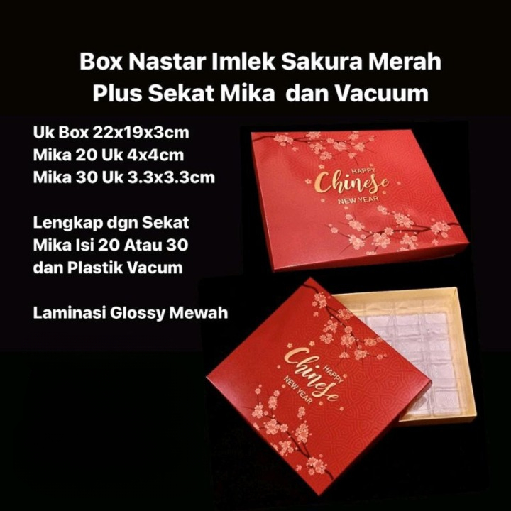 Box Nastar Imlek Sakura Merah Sekat Mika  Uk 22x19x3cm