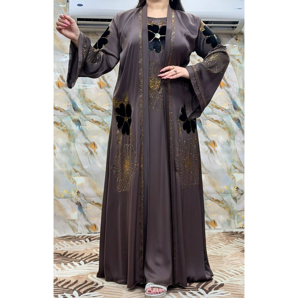 Abaya Mesir | Abaya Inner Outer Menyambung Motif Bunga