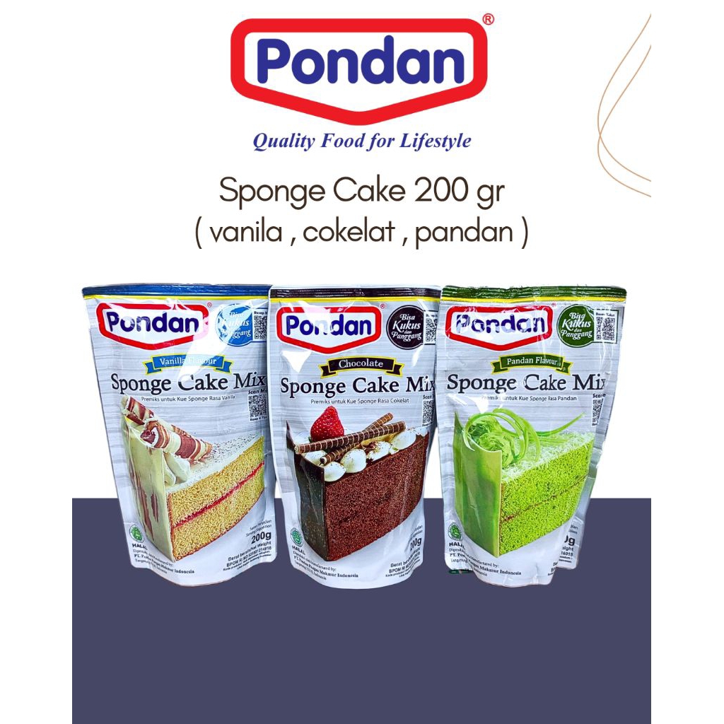 Tepung Premix Sponge Cake ( coklat, vanila, pandan ) 200gr - Siap Pakai, Tepung Premix Sponge Cake, 