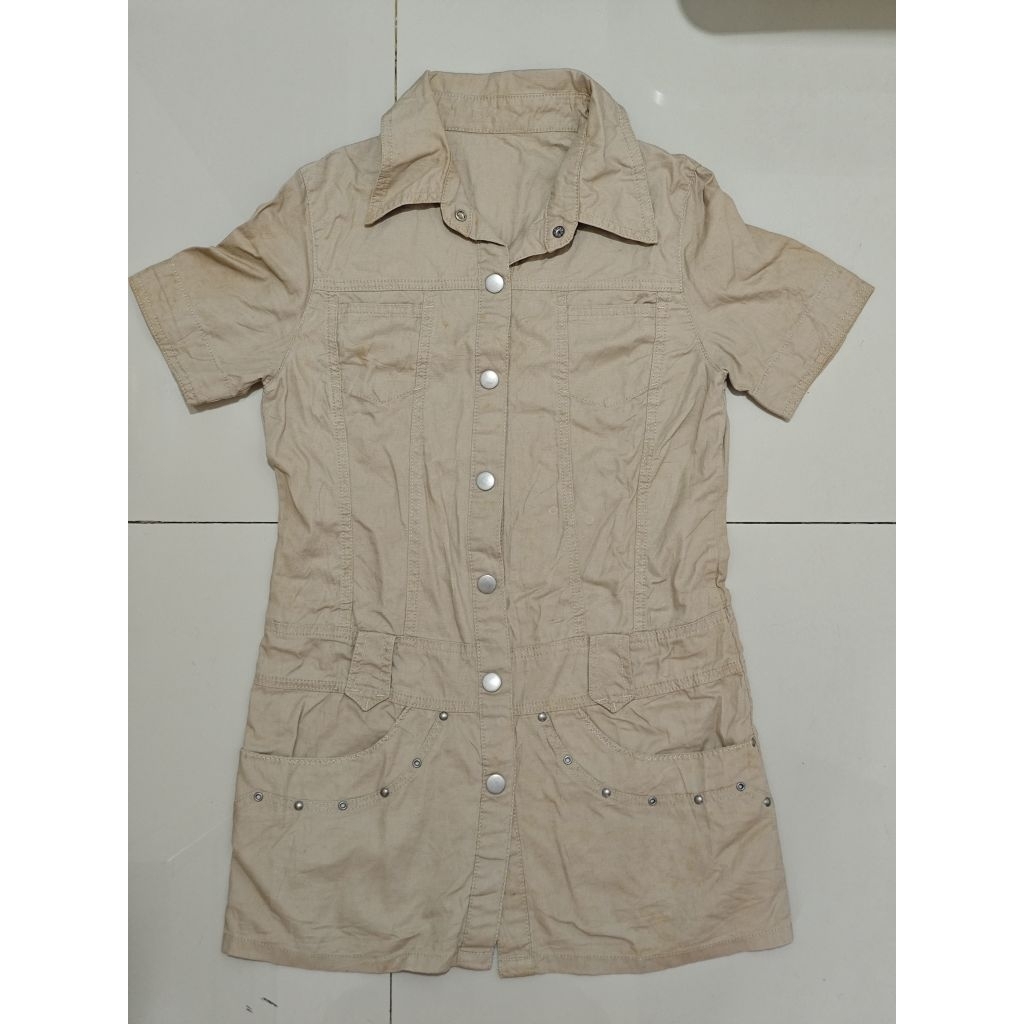 Dress tunik denim warna coklat susu untuk wanita, remaja atau anak LD 90