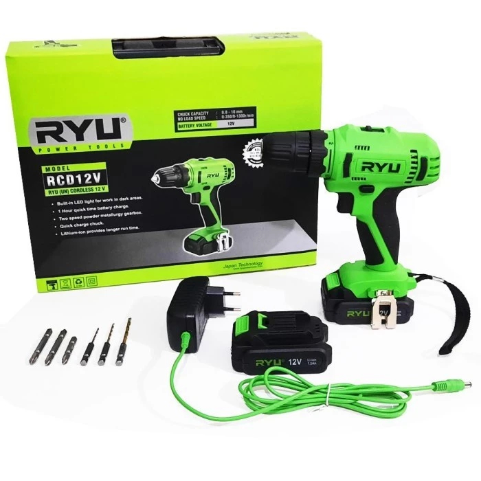 RYU Mesin Bor Baterai 12V 10mm 2 Speed Bolak Balik Tanpa Kabel Bor Tangan Cordless RCD 12V ORIGINAL