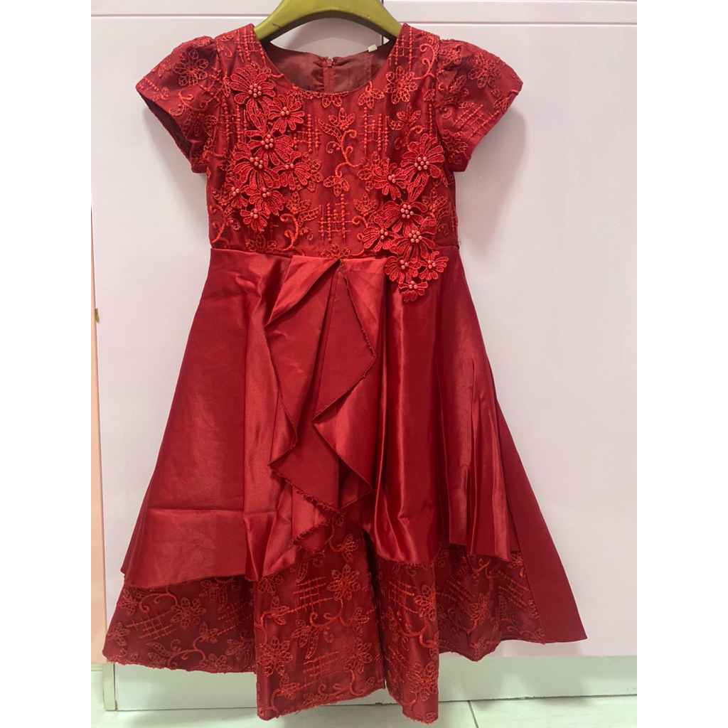 Dress Gaun Pesta Merah Natal Kondangan Anak Preloved