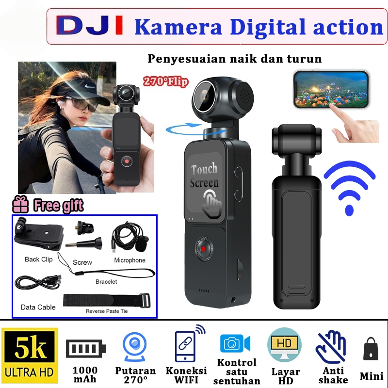 [Action 2] 5K Camera Vlog WIFI Kamera action Touch layar HD 270° Pocket WIFI Camcorder untuk Action 
