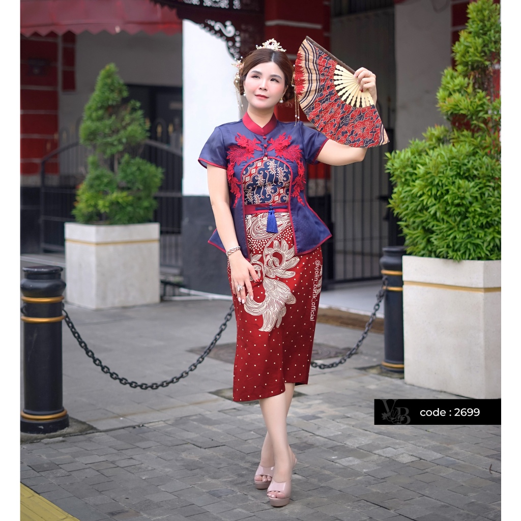 Violin Batik Dress Katun Outer Cheongsam Organza Bordir U 2699