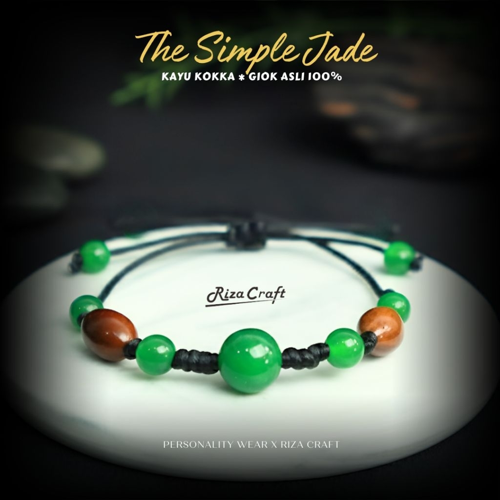 Gelang Aesthetic Pria Wanita Cowok Cewek Tali Hitam Merah Batu Giok HIjau Cina China ASLI Pria Wanit
