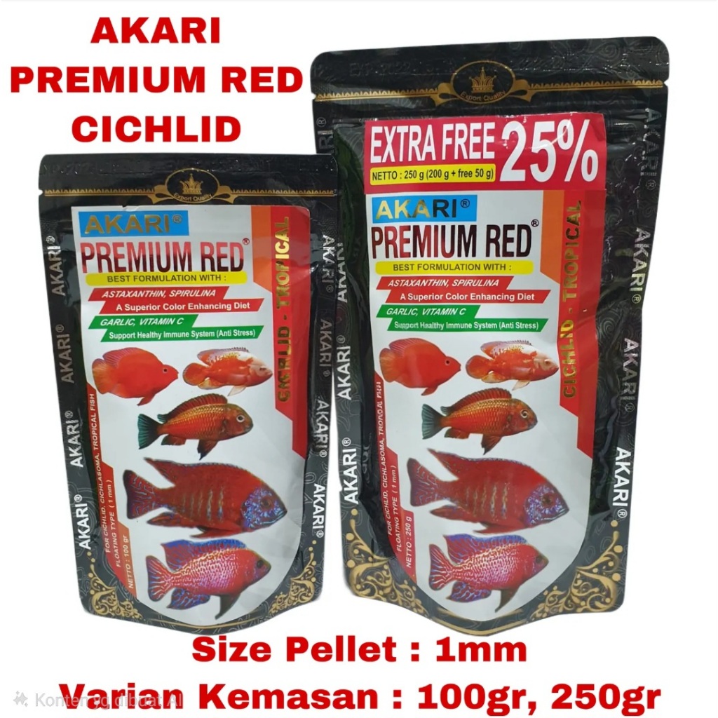 AKARI Premium Blue Cichlid-Tropical Size pellet : 1mm Type pellet : Floating (Mengapung) Terdapat 2 