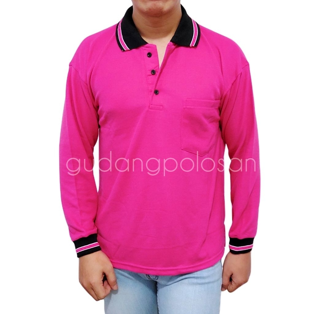 GP Polo Shirt/Kaos Polos/Kaos Kerah Lengan Panjang/Pink Fanta