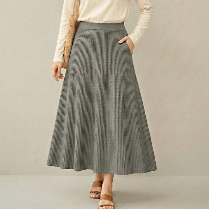 Rok Knit Rib Maxi Premium All Size Jumbo - Rok Knit Panjang Melar Pinggang Karet Haighwaist - Rok Ma