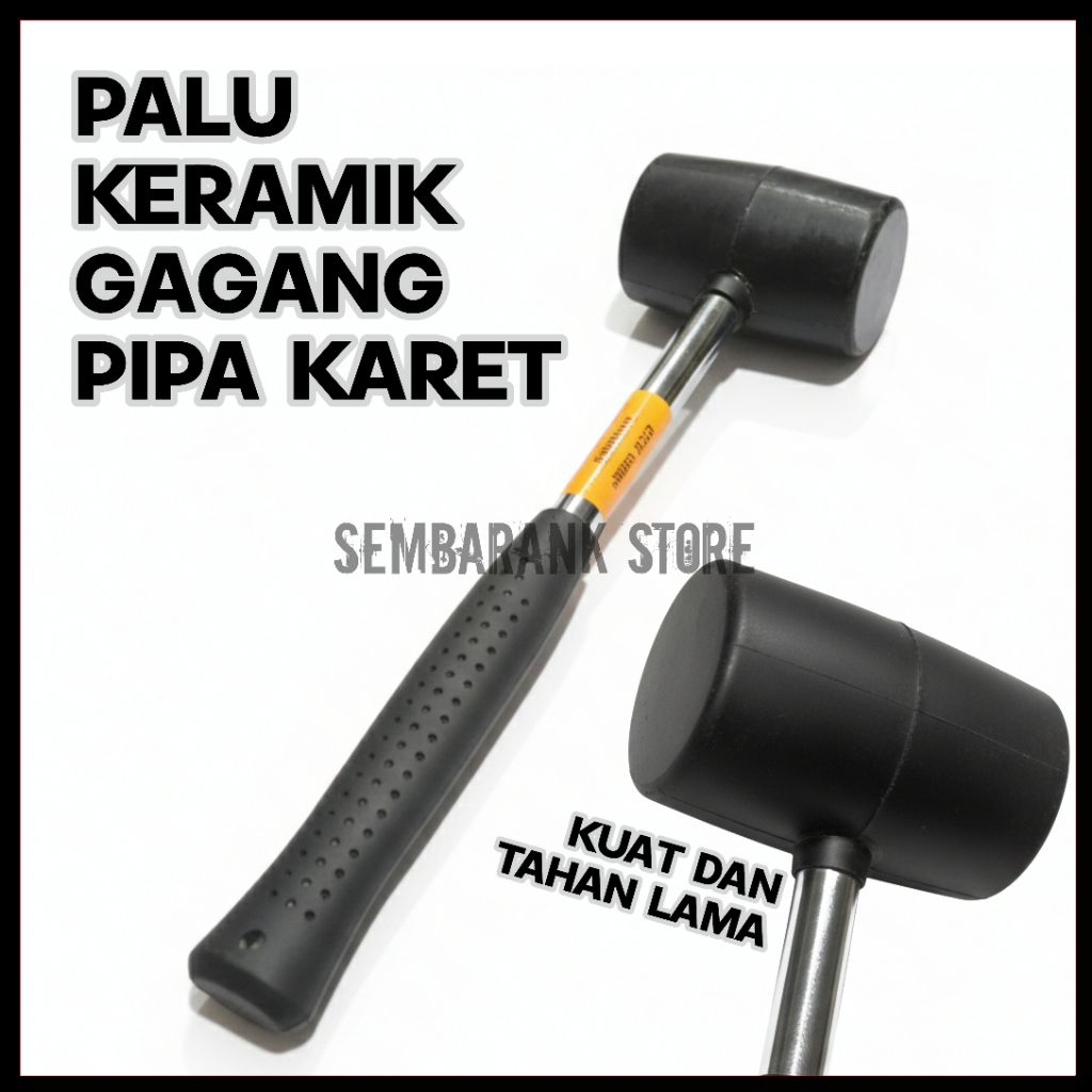 Palu Karet Hitam Gagang Besi Chrome Lapis Karet - Palu Keramik & Granit Kuat Awet