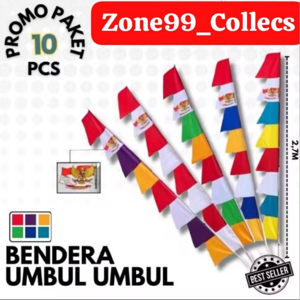 Umbul umbul Gergaji 3meter | Paket umbul umbul 10pcs | Atribut Dekorasi HUT RI