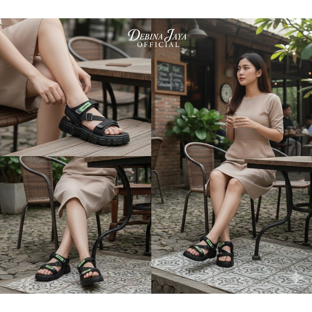 Debina Jaya Official  –  FLD 787-L1 HITAM-  Size  No. 37-40 -  Sandal Gunung Slop Wanita Sandal Kare