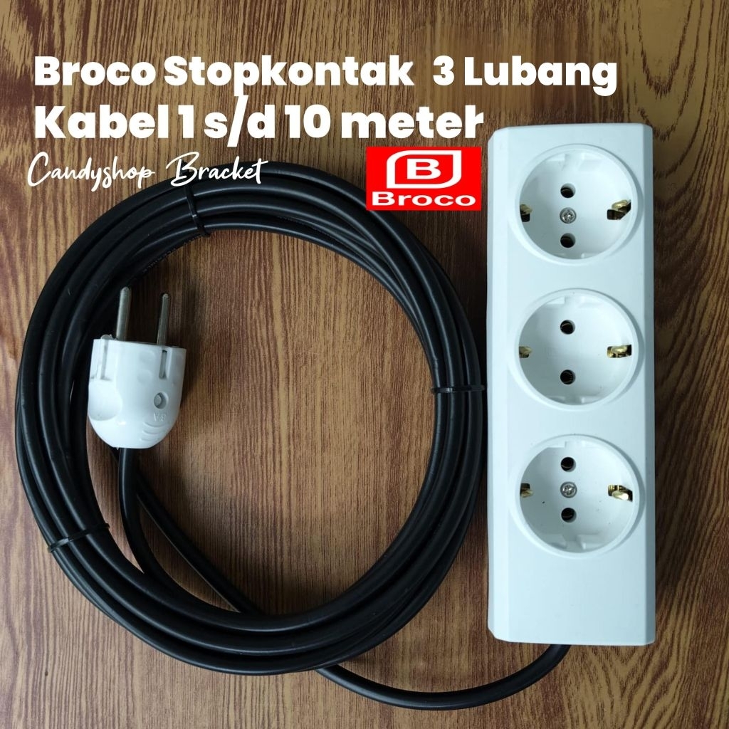 Broco stopkontak 3 lubang kabel 1 s/d 10 meter terminal listrik broco