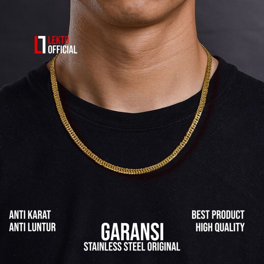 Kalung Rantai Titanium Pria Anti Karat Original Emas Monel Rante Pepet Gold Cowok Cewek Elegan