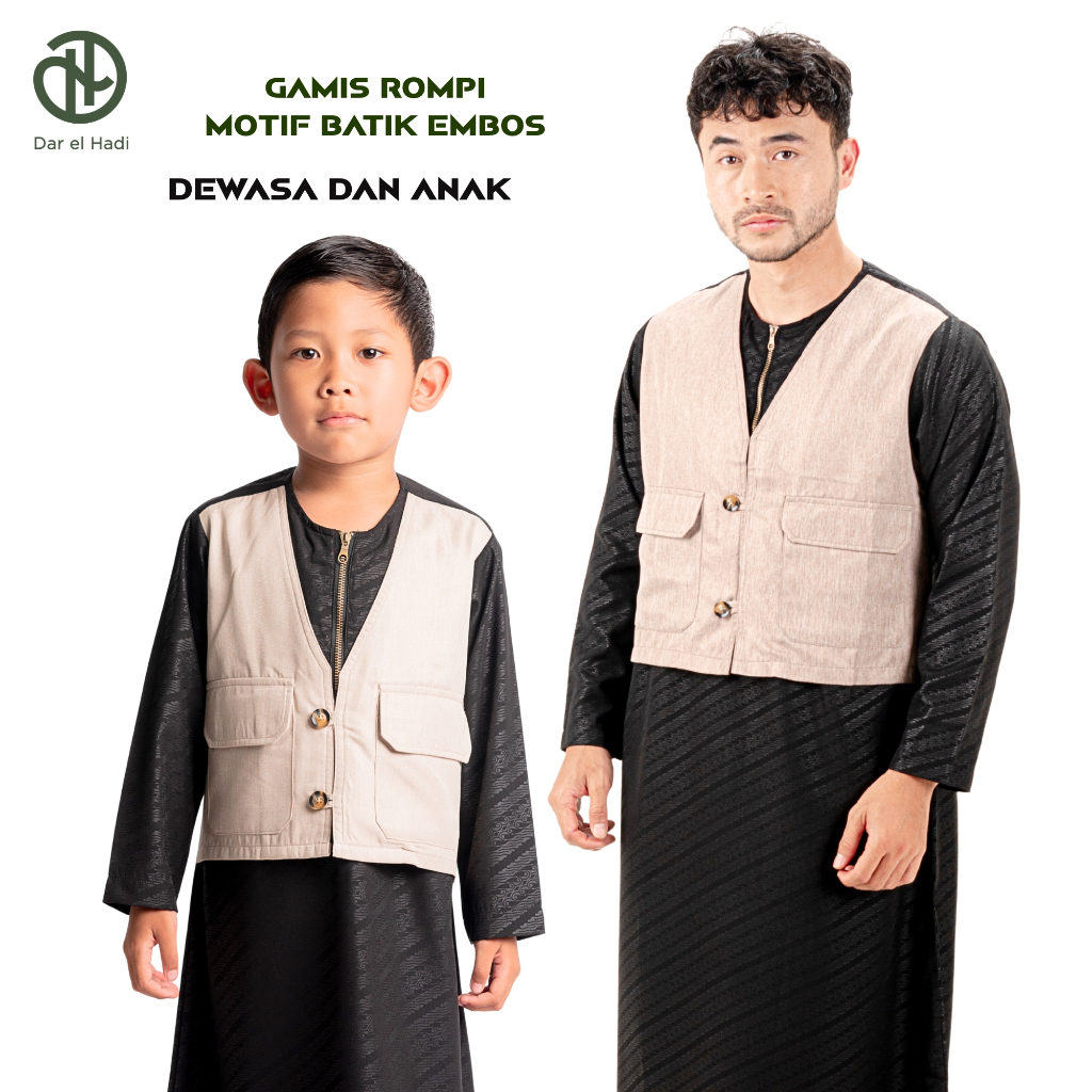 Gamis Rompi Pria Anak Dan Dewasa Lengan Panjang Motif Batik Embos Jubah Muslim Anak Ayah