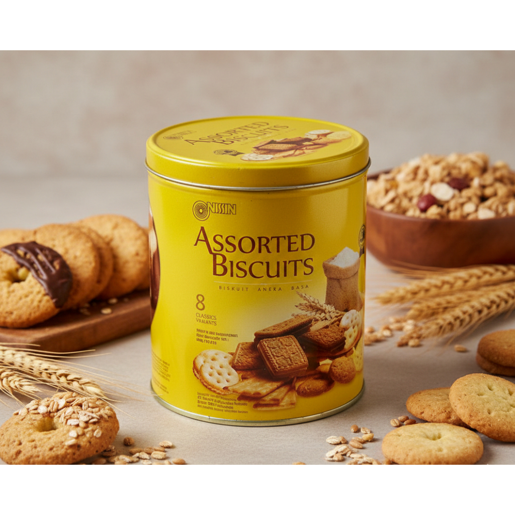 nissin assorted yellow 650 gr | kue kaleng | biskuit kaleng murah