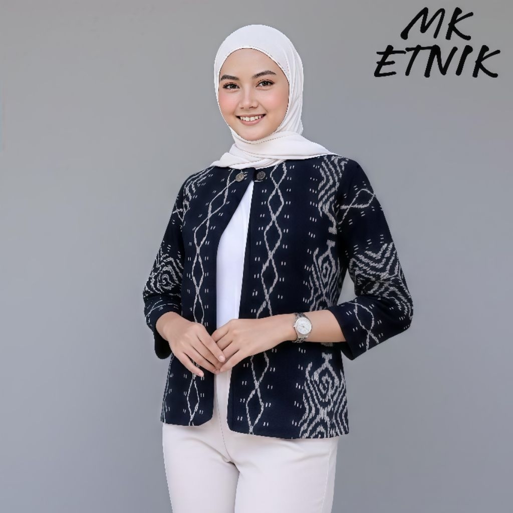 Outer batik wanita Blazer tenun lengan panjang Atasan wanita