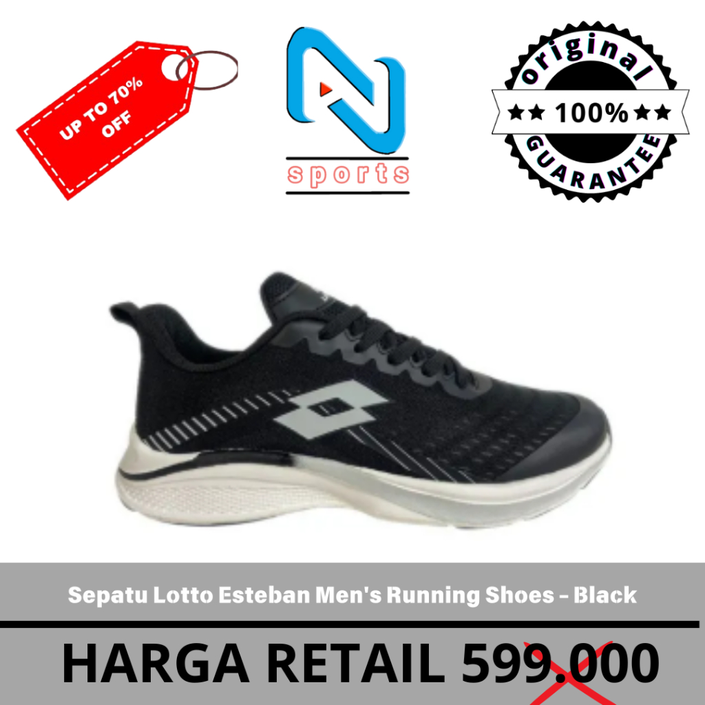Sepatu Lotto Esteban Men's Running Shoes - Black Original 100%
