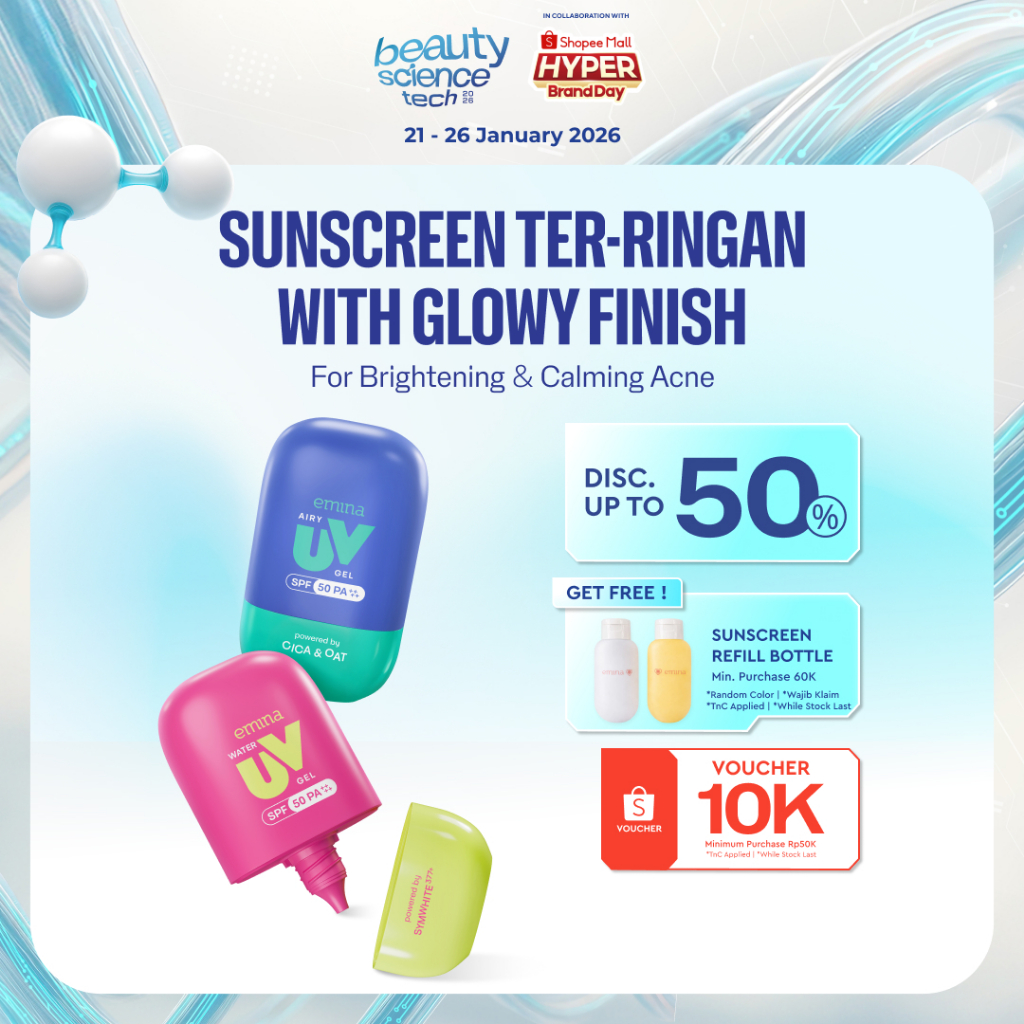 NEW Emina UV Gel Sunscreen SPF 50 PA++++ Series - Sunscreen Wajah, Sunscreen Gel, Melindungi dari Si