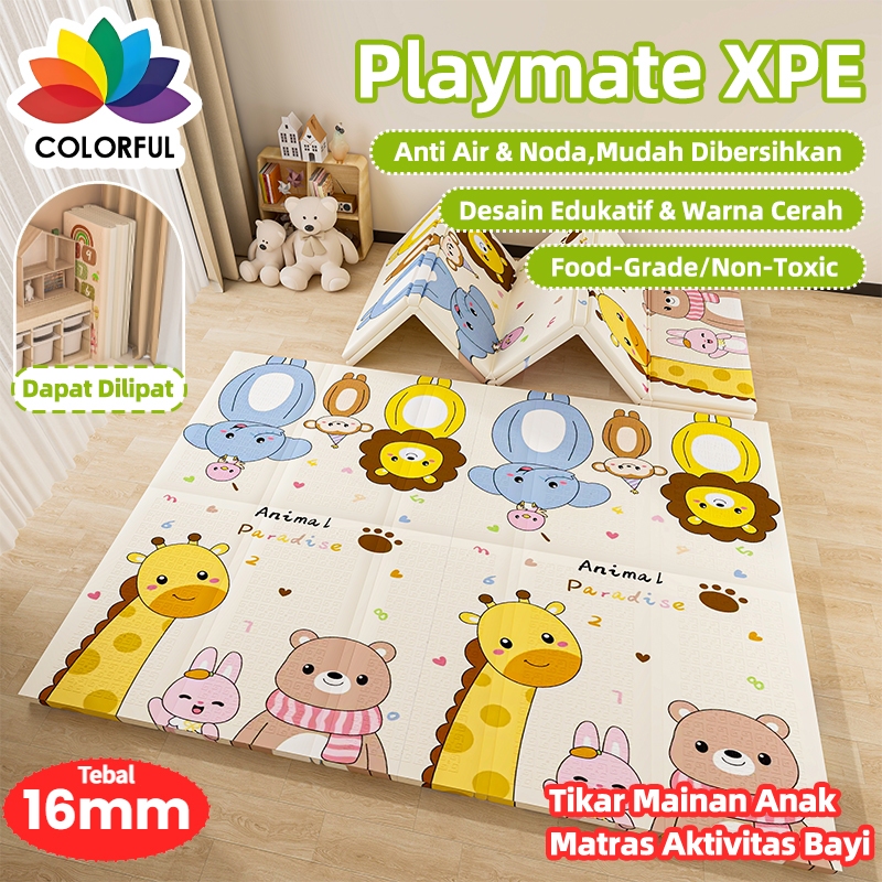SNI Playmat Karpet Empuk XPE 8-16mm Playmate Tikar Lipat Alas Tidur Matras Bayi Foldable Bergambar
