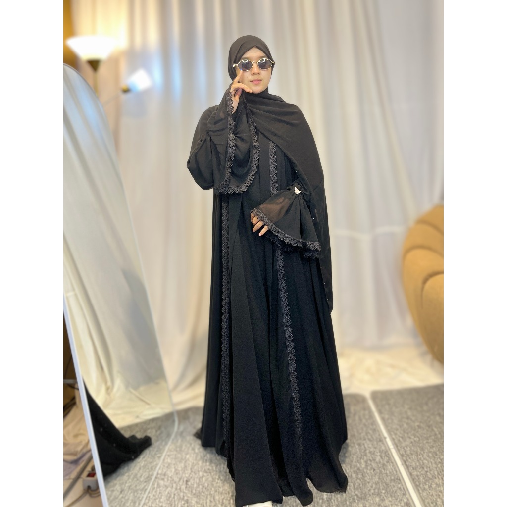 NAVEEA ABAYA HITAM By Ka Syasya Outer Gamis Muslim Syari Simple Mewah Remaja Elegant Lebaran Abaya E