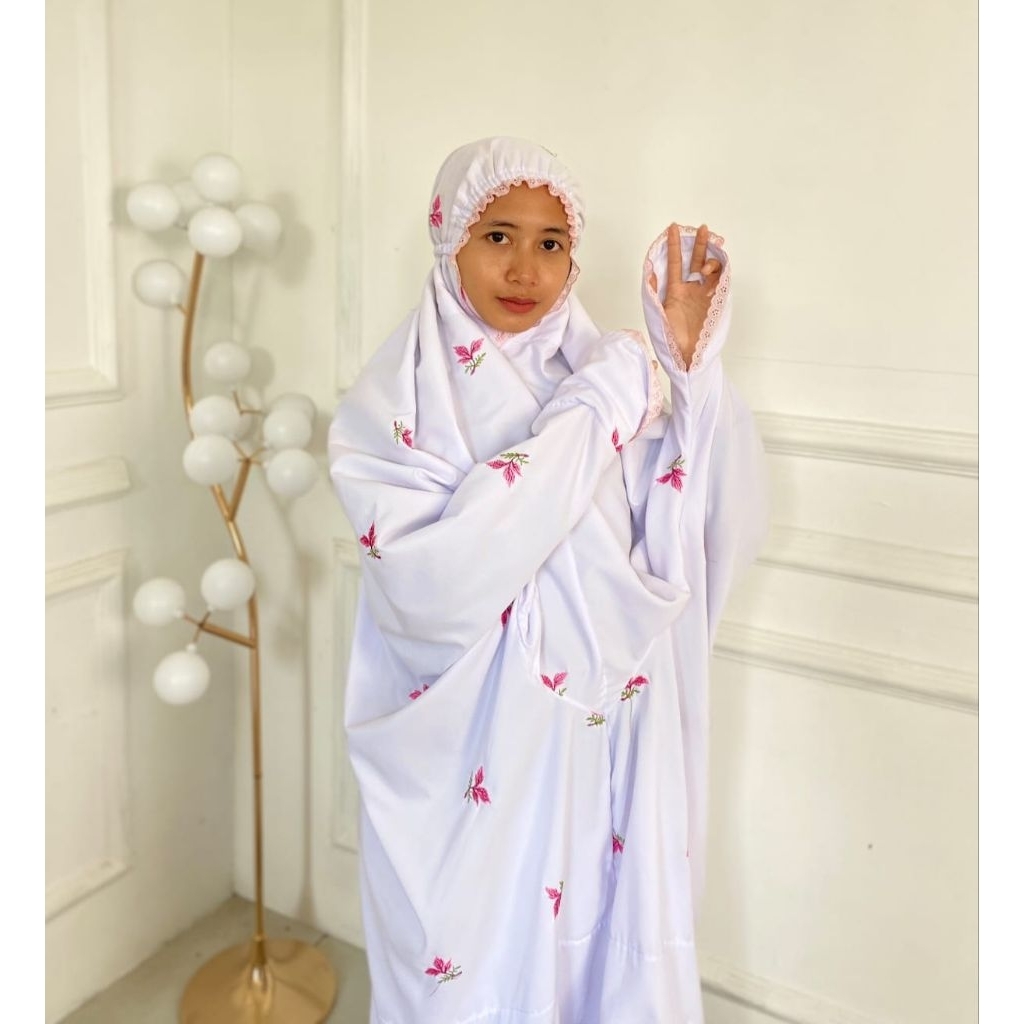 Mukena terusan katun mikro Mukena katun bordir Mukena terusan putih