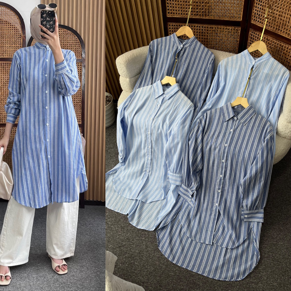 Little butik STRIPE LONG TUNIC | Tunik wanita motif garis garis salur