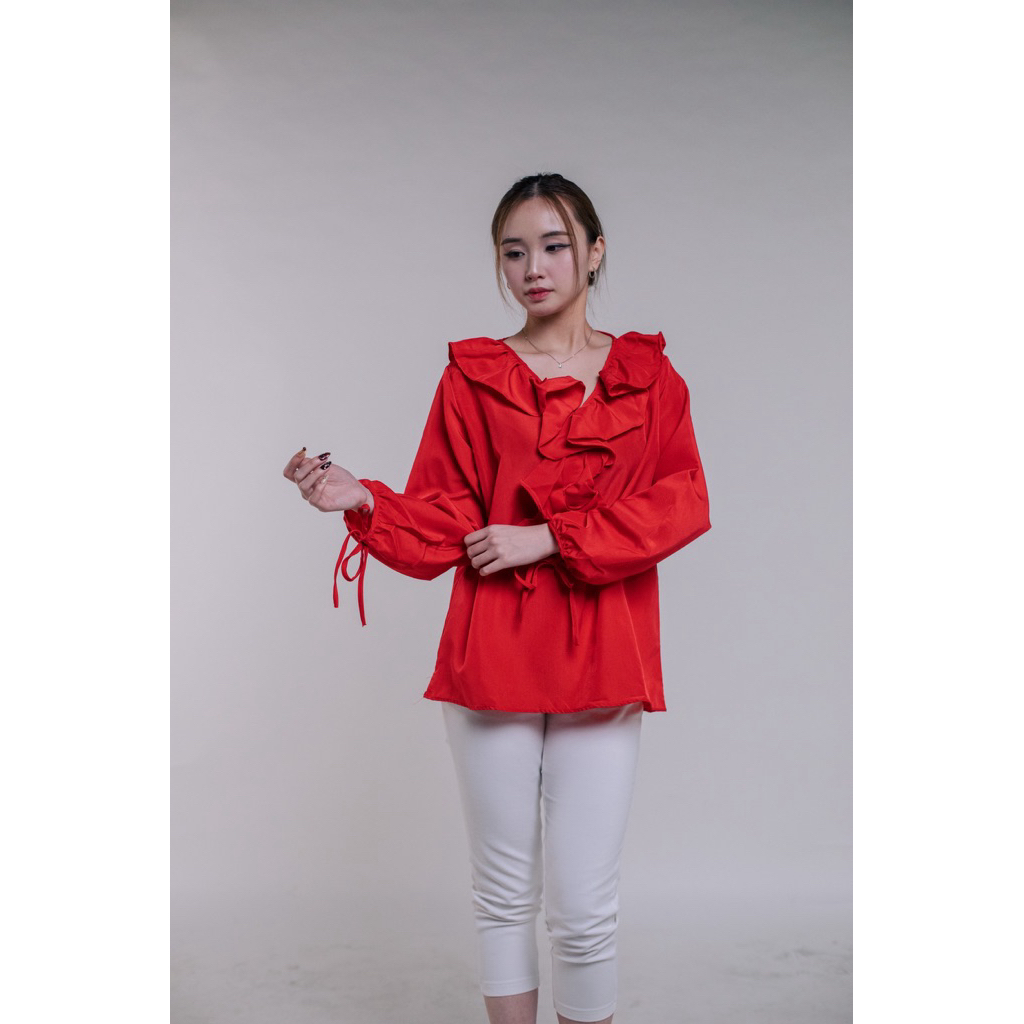 atasan merah / baju imlek / blouse rample / atasan korea