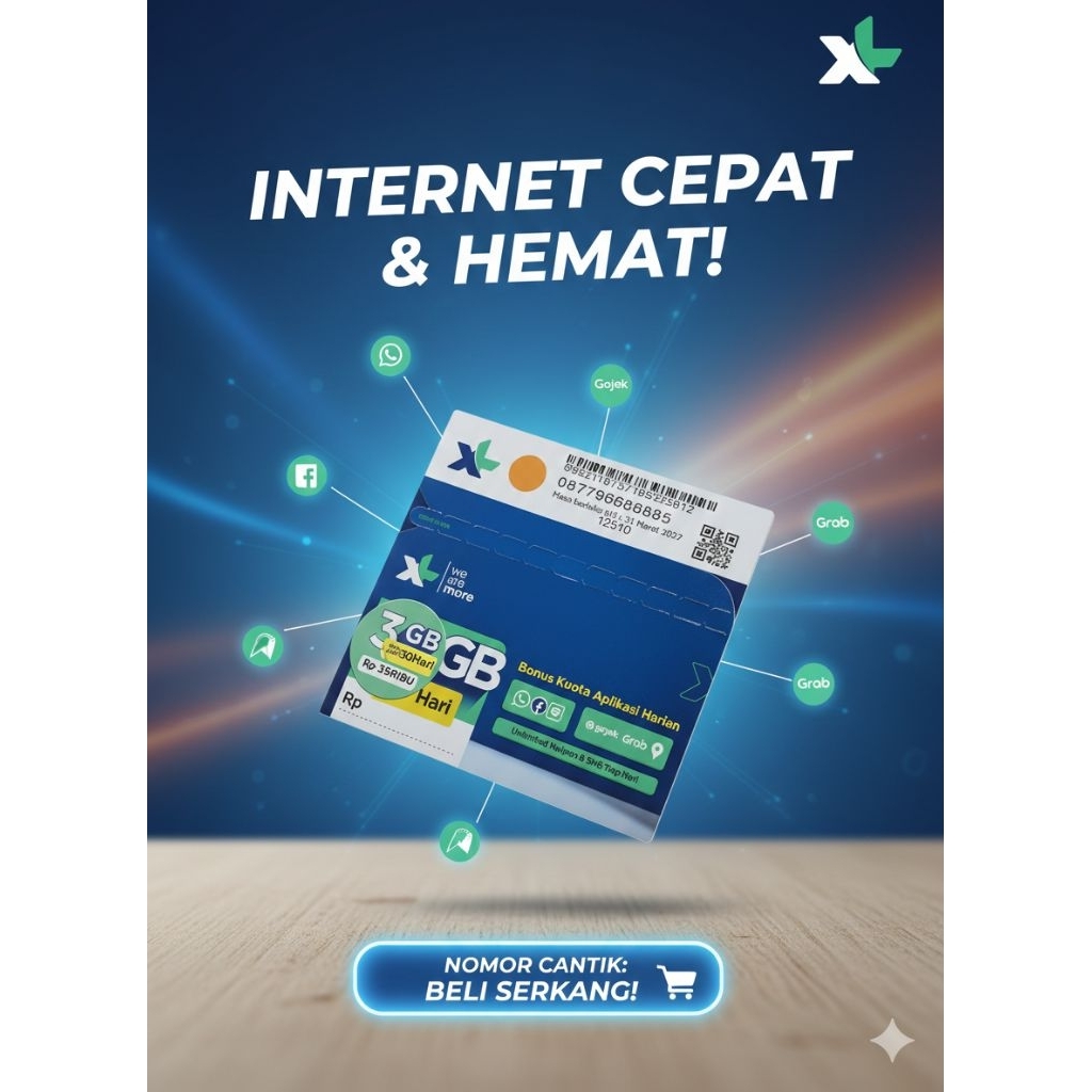 Kartu Perdana XL 3GB 30 Hari - XL SEGEL, Kuota Besar, Masa Aktif Panjang, Mudah diaktifkan