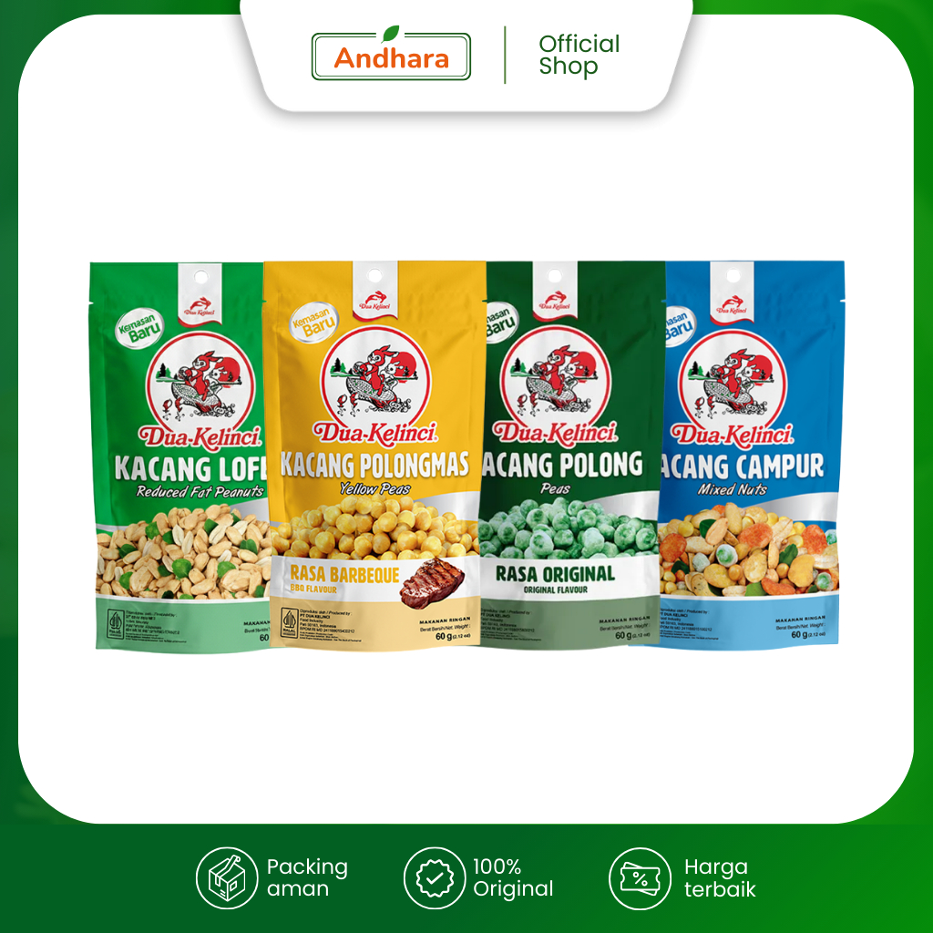 Dua Kelinci Aneka Kacang Pouch 60gr - Kacang Polong/ Kacang Lofet/ Kacang Campur/ Kacang Polongmas