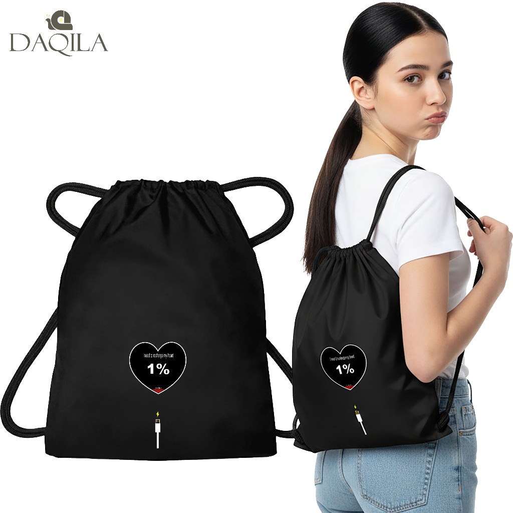 DAQILA - Tas Serut Pria Wanita Unisex  Hitam Original Tas Futsal Anti Air