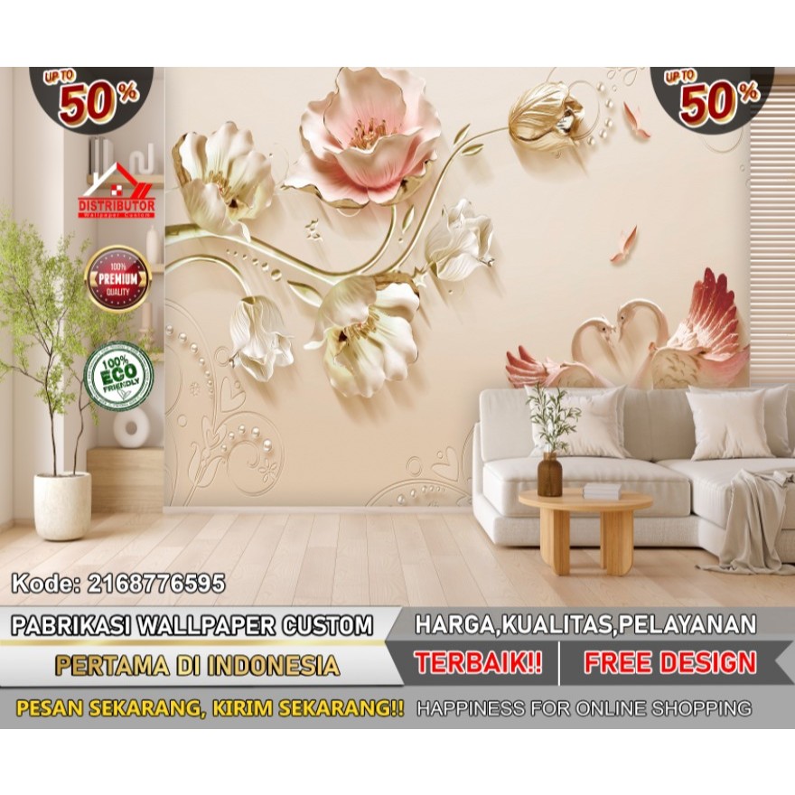 Wallpaper Dinding Custom 3D Flowrs | Wallpaper Dinding | Wallpaper Custom | Wallpaper 3D